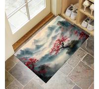 CEDNXOER Antiscivolo Zerbino Ingresso Interno, Tappeto Blu Camera Cucina 60 x 90 cm, Tappetino Bagno, Tappeti Lavabili In Lavatrice Cina Pittura A Olio Motivo Nebbia Valle Pelo Corto Rug