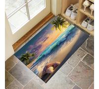CEDNXOER Antiscivolo Zerbino Ingresso Interno, Tappeto Oro Camera Cucina 45 x 75 cm, Tappetino Bagno, Tappeti Lavabili In Lavatrice Astratto Paesaggio Marino Motivo Palme Tramonto Onde Pelo Corto Rug
