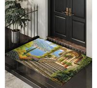 CEDNXOER Antiscivolo Zerbino Ingresso Interno, Tappeto Verde Camera Cucina 50 x 70 cm, Tappetino Bagno, Tappeti Lavabili In Lavatrice Mare Edifici Motivo Italia Portico Pelo Corto Rug