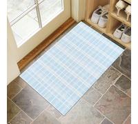 CEDNXOER Azzurro Zerbino Interno, Zerbino Ingresso a Pelo Corto Semplice Strisce, Tappetino Antiscivolo Lavabile in Lavatrice, Stampa Classico Scozzese Tappetino d'Ingresso per Cane 50 x 70 cm