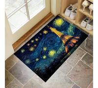 CEDNXOER Blu Zerbino Interno, Zerbino Ingresso a Pelo Corto Pittura, Tappetino Antiscivolo Lavabile in Lavatrice, Stampa Torre Eiffel Parigi Cielo Stellato Tappetino d'Ingresso per Cane 50 x 70 cm