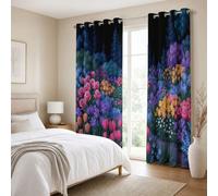 CEDNXOER Cartone Animato Giardino Tende Oscuranti Termiche Isolanti per Interni 2 Pezzi con Occhielli 140L x 260A cm,Tenda Morbida Acquerello Iris Tulipano per Soggiorno e Camera da Letto,Blu