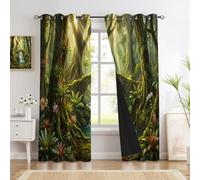 CEDNXOER Fiabe Foreste Il Mondo Tende Oscuranti Termiche Isolanti per Interni 2 Pezzi con Occhielli 140L x 260A cm,Tenda Morbida Giungla Misteriosa per Soggiorno e Camera da Letto,Verde