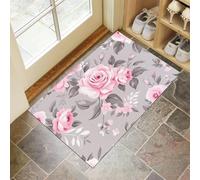 CEDNXOER Grigio Chiaro Zerbino Interno, Zerbino Ingresso a Pelo Corto Campagna Fiori, Tappetino Antiscivolo Lavabile in Lavatrice, Stampa Rose Fiori Tappetino d'Ingresso per Cane 45 x 75 cm