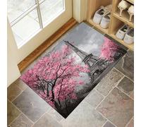 CEDNXOER Grigio Zerbino Interno, Zerbino Ingresso a Pelo Corto Fiori Di Ciliegio, Tappetino Antiscivolo Lavabile in Lavatrice, Stampa Parigi Torre Eiffel Tappetino d'Ingresso per Cane 60 x 90 cm