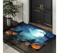 CEDNXOER Halloween Zerbino Luna Piena Cimitero Interno Antiscivolo Zerbino Di Benvenuto Per Ingresso Bagno Cucina, Il Libro Della Giungla Zucca Decorazioni Di Halloween 40 x 60 cm