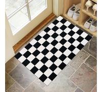 CEDNXOER Nero Zerbino Interno, Zerbino Ingresso a Pelo Corto Semplice Geometrico, Tappetino Antiscivolo Lavabile in Lavatrice, Stampa Classico Scacchiera Tappetino d'Ingresso per Cane 50 x 80 cm