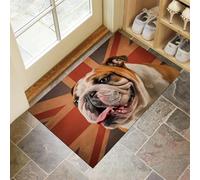 CEDNXOER Rosso Zerbino Interno, Zerbino Ingresso a Pelo Corto Bandiera Britannica D'Epoca, Tappetino Antiscivolo Lavabile in Lavatrice, Stampa Bulldog Carino Tappetino d'Ingresso per Cane 45 x 75 cm