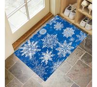 CEDNXOER Semplici Linee Zerbino Natalizio, Tappeto Astratto Fiocchi Neve, Tappeto Cucina Antiscivolo Blu, Tappeti Natalizi per le Vacanze, Cucina, lavanderia, 60 x 90 cm