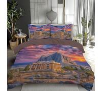 CEDNXOER Set Copripiumino Classico Greco Tempio Matrimoniale 3 Pezzi in Microfibra, Natura Architettura Copripiumino 220x240cm Parure Biancheria da Letto Marrone per Adulti, Bambini e Adolescenti