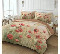 CEDNXOER Set Copripiumino Retro Papavero, Copripiumino Set Matrimoniale 260x240CM Campi Erba Fiori Motivo con 2 Federa 50x75 cm, Traspirante In Double Face Biancheria Da Letto Camera Da Letto