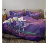 CEDNXOER Set Copripiumino Sogno Cavallo Volante, Copripiumino Set Matrimoniale 200x200cm Fiabe Valli Fiori Motivo con 2 Federa 50x75 cm, Traspirante In Double Face Biancheria Da Letto Camera Da Letto