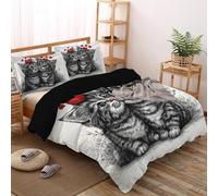 CEDNXOER Set Copripiumino stampa Dipinto A Inchiostro Gatto, 135x200cm Morbido Traspirante Bianco Microfibra Copripiumino con Cerniera, Singolo Baci Animali Biancheria Da Letto con 1 Federe 50x75 cm
