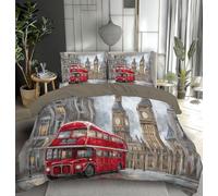 CEDNXOER Set Copripiumino stampa Nord Europa Città, 135x200cm Morbido Traspirante Marrone Microfibra Copripiumino con Cerniera, Singolo Big Ben Retrò Biancheria Da Letto con 1 Federe 50x75 cm