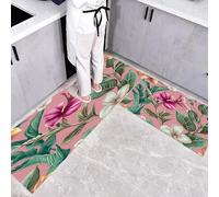 CEDNXOER Set di 2 Tappeti Cucina Antiscivolo Lavabili Fiori Tropicali Uccello Del Paradiso Orchidea, Antifatica e Assorbenti, Tappetini Decorativi per Cucina, Corridoio, Ingresso 50×80cm+50×160cm