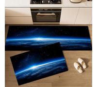 CEDNXOER Set di 2 Tappeti da Cucina Antiscivolo, Terra Stelle Antiscivolo Antifatica Resistente alle Macchie Universo Atmosfera, Passatoia Cucina Lavabile Tappeti, 40×60cm+40×120cm