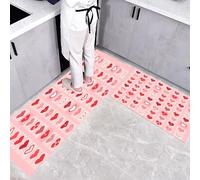 CEDNXOER Tappetini da Cucina 2 pezzi 40×60cm+40×120cm, Tappeto Cucina Antiscivolo Semplice Griglia, Antiscivolo Tappeti Amore Geometria, Lavabile, Adatto per Corridoi, Cucine, Rosa