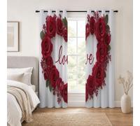 CEDNXOER Tende Oscuranti per Interni,2 Pezzi 160L x 260A cm Termiche Tende Camera da Letto,Romantico Floreale Tenda Soppie Opache Antirumore,Rose Rosse Amore Tenda Camera per Soggiorno,Bianco