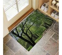 CEDNXOER Verde Zerbino Interno, Zerbino Ingresso a Pelo Corto Natura Piante, Tappetino Antiscivolo Lavabile in Lavatrice, Stampa Sentiero Nel Bosco Tappetino d'Ingresso per Cane 90 x 150 cm