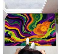 CEDNXOER Verde Zerbino Interno, Zerbino Ingresso a Pelo Corto Strisce Sognanti, Tappetino Antiscivolo Lavabile in Lavatrice, Stampa Colline Montagne Tappetino d'Ingresso per Cane 50 x 70 cm