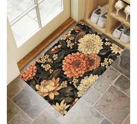 CEDNXOER Zerbini per Interni 50 x 80 cm, Zerbini Morbidi Lavabili in Lavatrice Campagna Fiori, Assorbente Antiscivolo Basso Profilo Tappetino Crisantemo Mughetto per Ingresso, Cucina Marrone