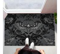 CEDNXOER Zerbini per Interni 50 x 80 cm, Zerbini Morbidi Lavabili in Lavatrice Gotico Foglie, Assorbente Antiscivolo Basso Profilo Tappetino Falena Della Morte per Ingresso, Cucina Grigio