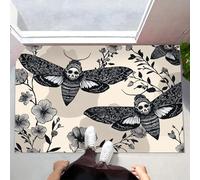 CEDNXOER Zerbini per Interni Beige, Zerbini Morbidi Lavabili in Lavatrice Gotico Insetto, Assorbente Antiscivolo Falena Testa Di Morto Fiori a Basso Profilo per Ingresso, Cucina 80 x 120 cm