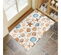 CEDNXOER Zerbini per Interni Beige, Zerbini Morbidi Lavabili in Lavatrice Stella Marina, Assorbente Antiscivolo Conchiglie Cartoni Animati a Basso Profilo per Ingresso, Cucina 45 x 75 cm