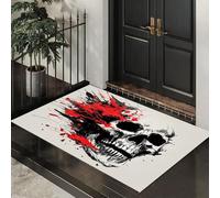 CEDNXOER Zerbini per Interni Grigio, Zerbini Morbidi Lavabili in Lavatrice Graffiti Di Halloween, Assorbente Antiscivolo Teschio Dell'Orrore a Basso Profilo per Ingresso, Cucina 50 x 80 cm