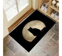 CEDNXOER Zerbini per Interni Nero, Zerbini Morbidi Lavabili in Lavatrice Cartone Animato Animali, Assorbente Antiscivolo Luna Ombra Gatto a Basso Profilo per Ingresso, Cucina 40 x 60 cm