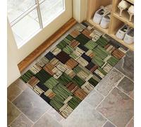 CEDNXOER Zerbini per Interni Verde Salvia, Zerbini Morbidi Lavabili in Lavatrice Reticolo Geometrico, Assorbente Antiscivolo Classico Righe a Basso Profilo per Ingresso, Cucina 60 x 90 cm