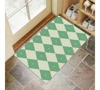 CEDNXOER Zerbini per Interni Verde, Zerbini Morbidi Lavabili in Lavatrice Classico Geometrico, Assorbente Antiscivolo Retro Rombo a Basso Profilo per Ingresso, Cucina 50 x 70 cm