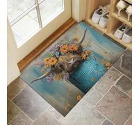 CEDNXOER Zerbino Antiscivolo di Benvenuto 80 x 120 cm, Lavabile Tappetino per Porta D'Ingresso Bovini Delle Highlands, Tema Campagna Animali, Zerbino da Cucina per Ingresso Assorbente Blu