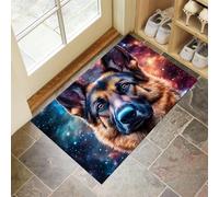 CEDNXOER Zerbino Antiscivolo di Benvenuto 80 x 120 cm, Lavabile Tappetino per Porta D'Ingresso Cielo Stellato Pastore Tedesco, Tema Animali Carini, Zerbino da Cucina per Ingresso Assorbente Marrone