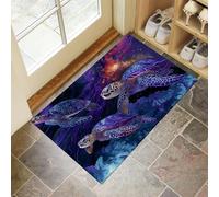 CEDNXOER Zerbino Antiscivolo di Benvenuto 80 x 120 cm, Lavabile Tappetino per Porta D'Ingresso Spazio Tartarughe, Tema Galassie Animali, Zerbino da Cucina per Ingresso Assorbente Blu