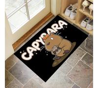 CEDNXOER Zerbino Antiscivolo di Benvenuto Capibara Dei Cartoni Animati, lavabile Parole Animali Tappetino per Porta D'ingresso,Assorbente Tappeto 40 x 60 cm, Tappetini per Ingresso per Camera Nero