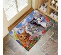 CEDNXOER Zerbino Antiscivolo di Benvenuto Fiori Gatto Divertenti, lavabile Cartone Animato Animali Tappetino per Porta D'ingresso,Assorbente Tappeto 50 x 70 cm, Tappetini per Ingresso per Camera Blu