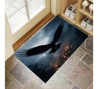 CEDNXOER Zerbino Ingresso Interno 50 x 70 cm, Tappetini Lavabili per Porte, Animali Misteriosi Tappeto da Antiscivolo, Corvo Nebbia Tappetino Lavabile Assorbente per Porta di Casa Grigio Blu