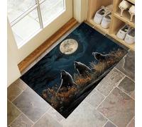 CEDNXOER Zerbino Ingresso Interno Blu Scuro, Antiscivolo Tappeto Colline Animali, Tappetino Casa Lavabile Luna Lupo Che Ulula, Tappeto Trappola Sporco 80 x 120 cm, Basso Profilo Zerbino Cucina