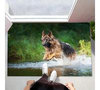 CEDNXOER Zerbino Ingresso Interno Verde, Antiscivolo Tappeto Animale, Tappetino Casa Lavabile Pastore Tedesco Fiume, Tappeto Trappola Sporco 80 x 120 cm, Basso Profilo Zerbino Cucina