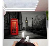 CEDNXOER Zerbino per Porte Lavabili 90 x 150 cm, Tappetino per Pavimenti Antiscivolo dell'interno Cabina Telefonica, Tappetini Porte Basso Profilo Antica Città Di Londra per Ingresso della Hall