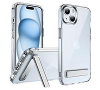 CEDO Custodia con cavalletto per 15 Plus, custodia per telefono con supporto in metallo integrato, modalità a 3 vie, paraurti antiurto di grado Mil, acrilico trasparente e vestibilità sottile,