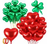 Ceenna 40 palloncini a forma di cuore rosso per San Valentino, 45 cm, per San Patrizio, a forma di trifoglio, a forma di cuore, decorazione irlandese fortunata per matrimoni, addio al nubilato, feste