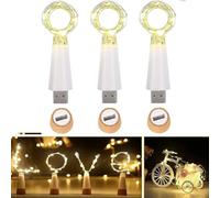 Ceepko Luci USB per bottiglie, 15 LED 1,5 m, ricaricabili e impermeabili, luci fatate con tappo per bottiglia vino, decorazioni natalizie, feste, matrimonio, camera, fai da te