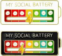 Ceeyoll 2 Pezzi My Social Battery Pin, Batteria Sociale Pin, Spilla Di Batteria Sociale, Spilla Divertente Per Batteria Sociale, Per Donne E Uomini, Bel Regalo Creativo
