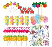 Ceeyoll 80 Pezzi Decorazioni per Cocktail,per Feste Estive, Spiaggia | Decorazioni Cocktail Estate, Ombrellini Cocktail, Cannucce Hawaiane, Materiali di alta Qualità, Motivi Ricchi