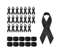 Ceeyoll Set di 20 Spille da lutto, 10 Braccialetti da Lutto, Spille in Raso Nero e Braccialetti Elastici da Lutto, Nastri da Lutto e Di Condoglianze Per Mostrare la Propria Solidarietà.