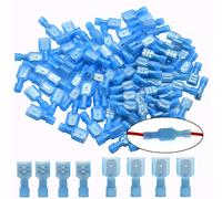 CEEYSEE 100 capicorda maschio, 50 connettori femmina x 50 connettori piatti - Connettore a compressione in nylon completamente isolato - per cavi da 1,5 - 2,5 mm² (blu/DNSL)