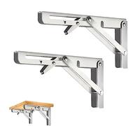 CEEYSEE 2 console pieghevole da 350 mm, in acciaio inox, resistente, pieghevole, angolo di 90 gradi, salvaspazio, pieghevole, per studio, garage, ufficio, tavolo, casa, cucina (argento 350 mm)