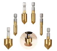 CEEYSEE 6 Pezzi Svasatore Conico in HSS Titanio Rivestito 90° Gradi Ø 6 mm - 19 mm Punte Da Trapano Per Smusso Fresa Per Falegname Metallo (6 mm - 19 mm)